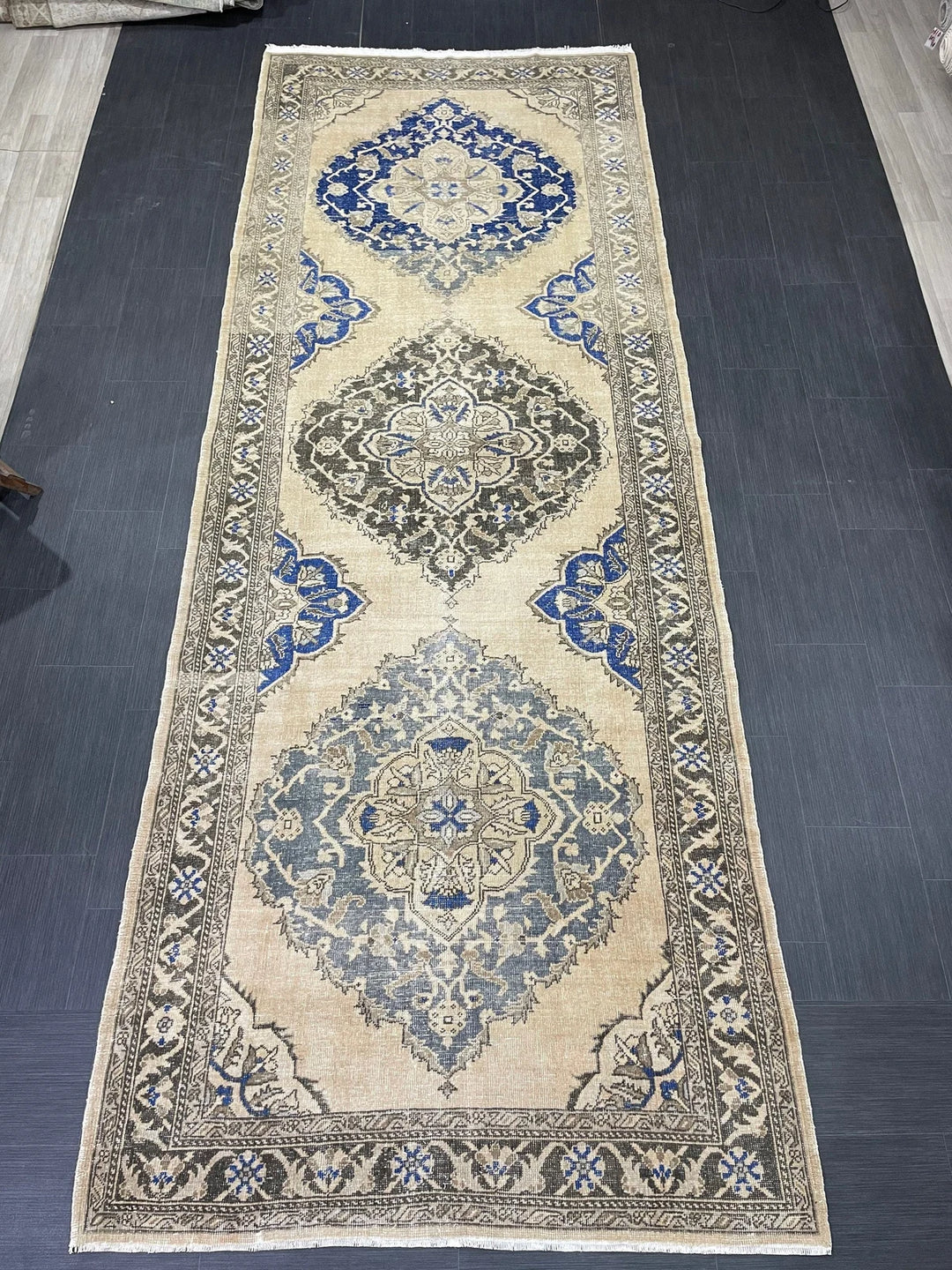 Tan Turkish Runner Rug 4' 9" x 13' 1" Hand-Knotted | No. WR54960