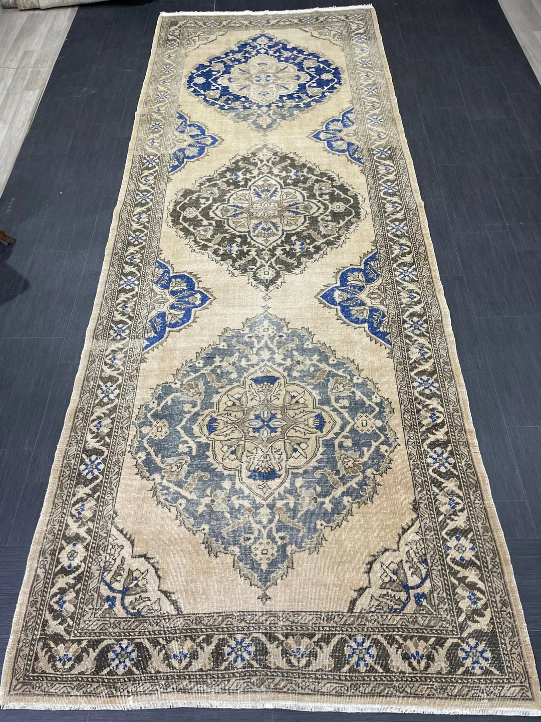 Tan Turkish Runner Rug 4' 9" x 13' 1" Hand-Knotted | No. WR54960