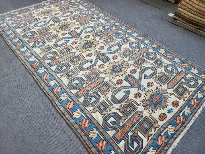 Blue Turkish Runner Rug 3' 6" x 6' 6" Hand-Knotted | No. WR55460
