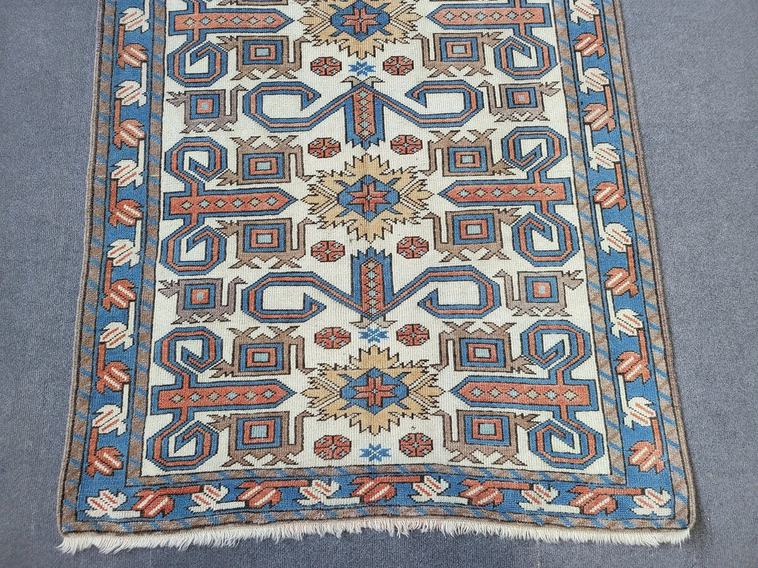 Blue Turkish Runner Rug 3' 6" x 6' 6" Hand-Knotted | No. WR55460