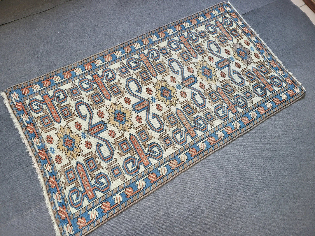Blue Turkish Runner Rug 3' 6" x 6' 6" Hand-Knotted | No. WR55460