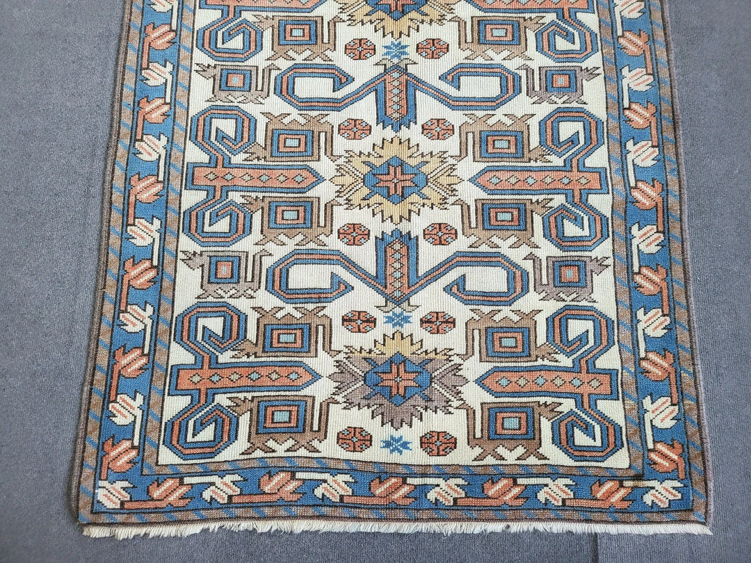 Blue Turkish Runner Rug 3' 6" x 6' 6" Hand-Knotted | No. WR55460