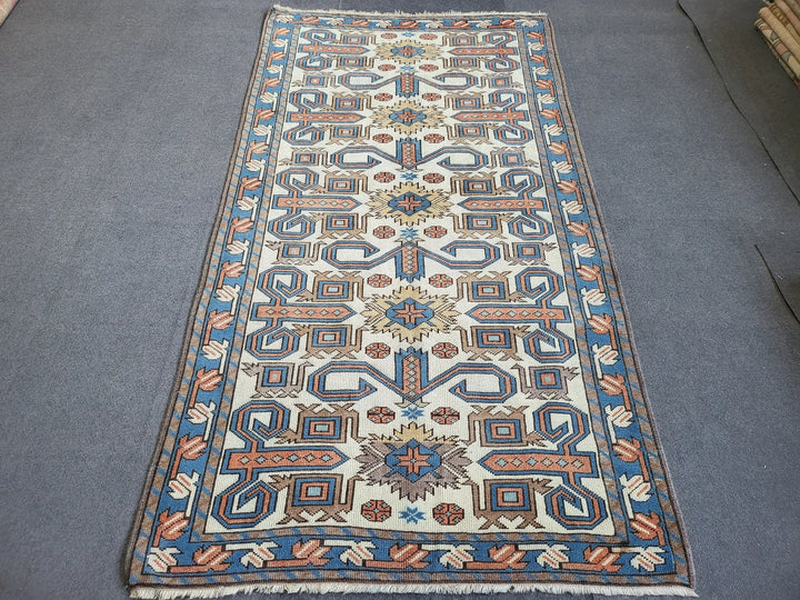 Blue Turkish Runner Rug 3' 6" x 6' 6" Hand-Knotted | No. WR55460