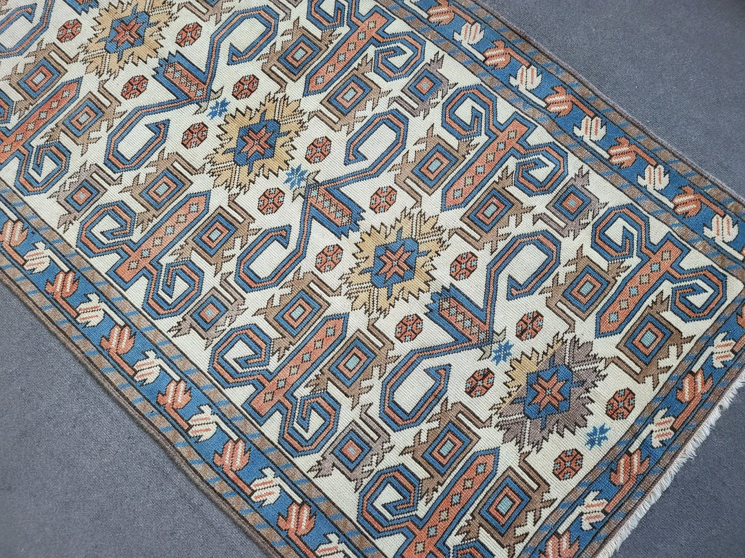 Blue Turkish Runner Rug 3' 6" x 6' 6" Hand-Knotted | No. WR55460