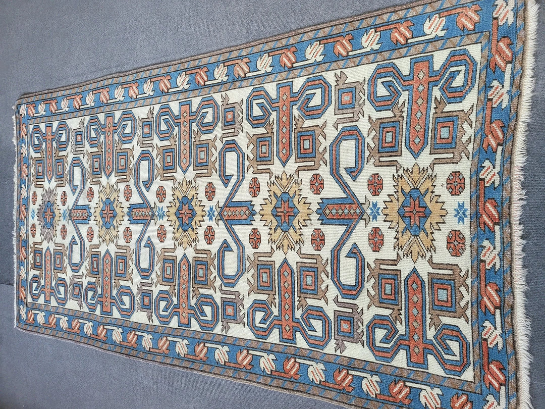 Blue Turkish Runner Rug 3' 6" x 6' 6" Hand-Knotted | No. WR55460