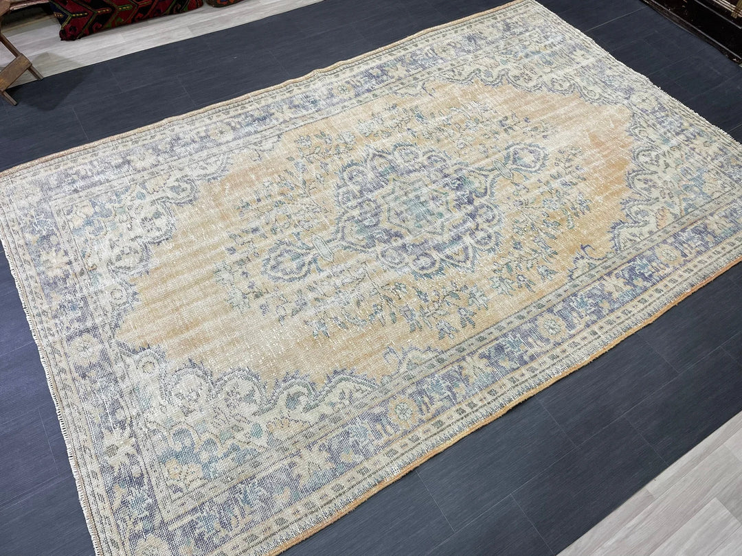 Beige Turkish Runner Rug 6' 4" x 10' Hand-Knotted | No. WR55526
