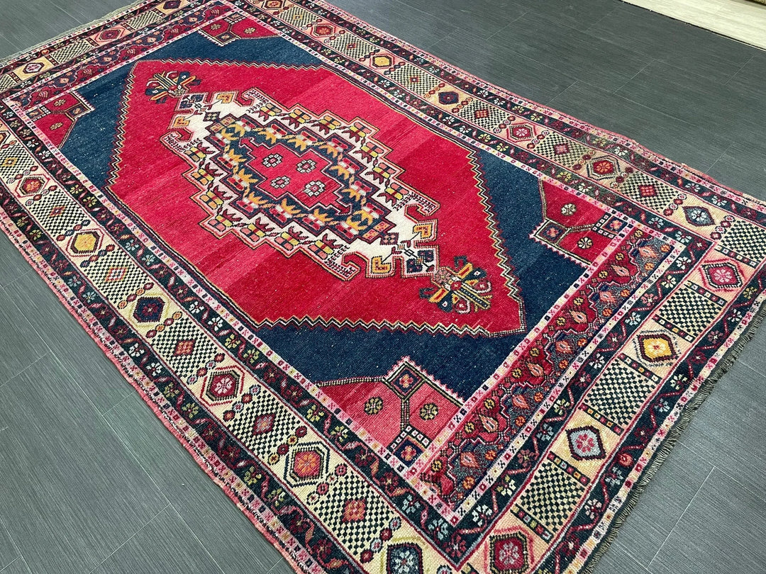Red Turkish Runner Rug 4' 7" x 7' 10" Hand-Knotted | No. WR56863