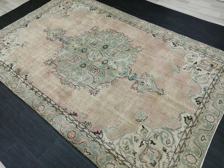 Beige Turkish Runner Rug 6' 4" x 9' 11" Hand-Knotted | No. WR56981