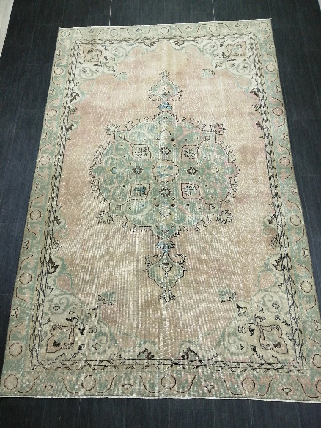 Beige Turkish Runner Rug 6' 4" x 9' 11" Hand-Knotted | No. WR56981