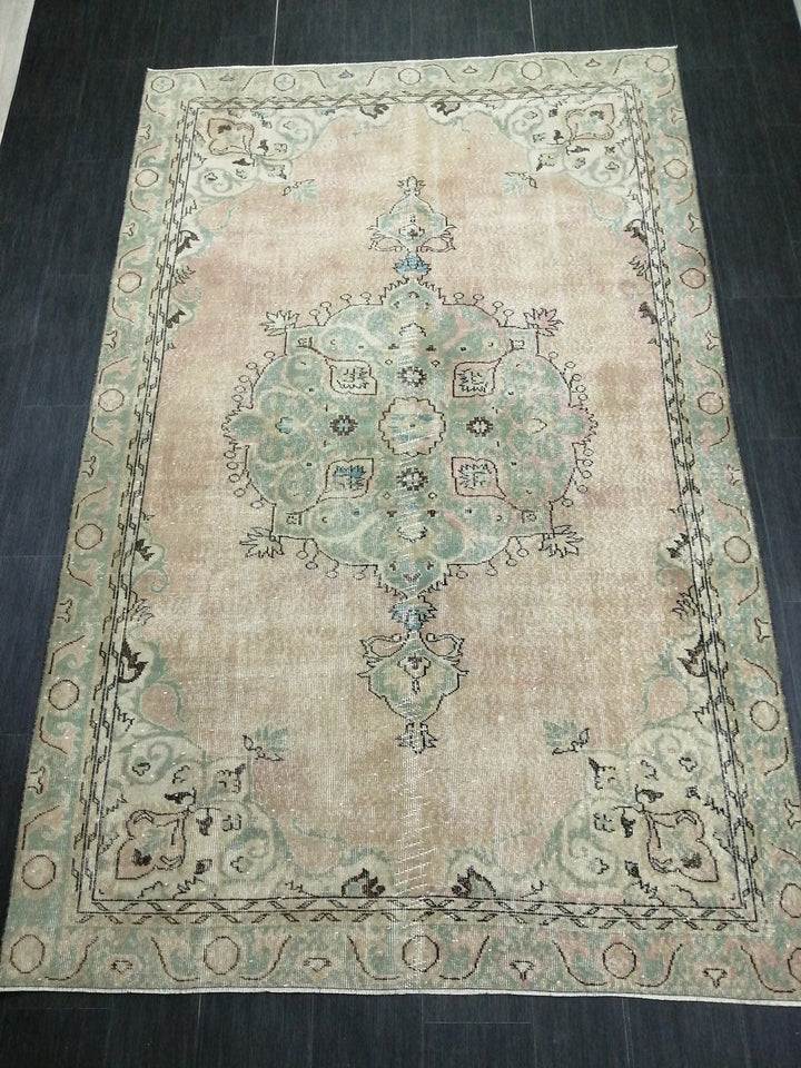 Beige Turkish Runner Rug 6' 4" x 9' 11" Hand-Knotted | No. WR56981