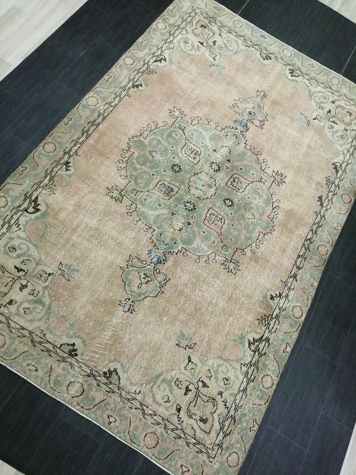Beige Turkish Runner Rug 6' 4" x 9' 11" Hand-Knotted | No. WR56981