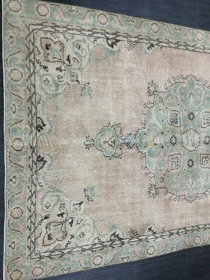 Beige Turkish Runner Rug 6' 4" x 9' 11" Hand-Knotted | No. WR56981