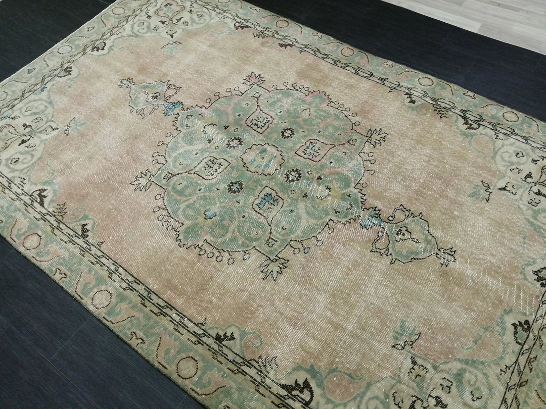 Beige Turkish Runner Rug 6' 4" x 9' 11" Hand-Knotted | No. WR56981