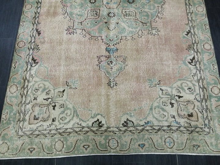 Beige Turkish Runner Rug 6' 4" x 9' 11" Hand-Knotted | No. WR56981