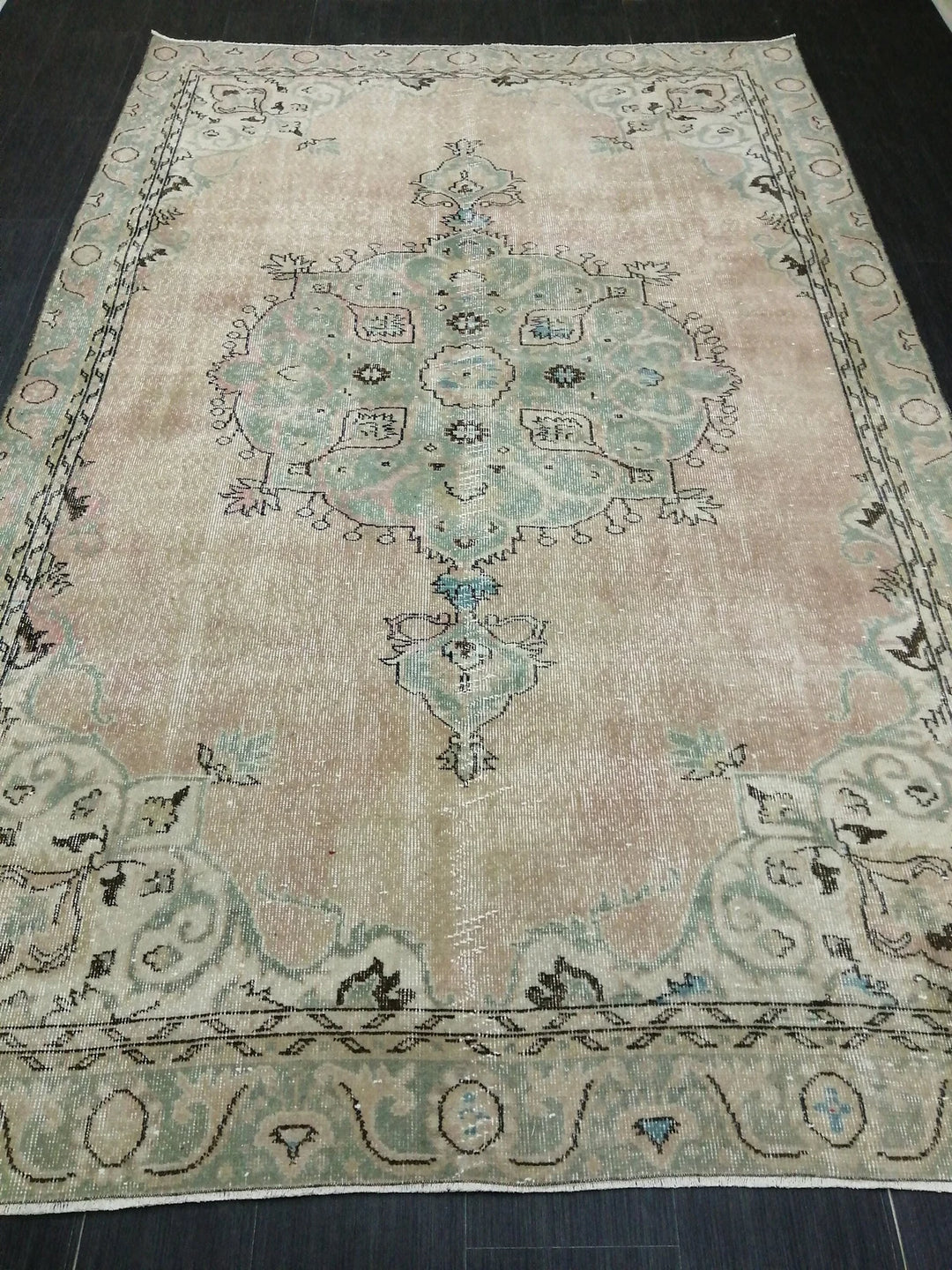 Beige Turkish Runner Rug 6' 4" x 9' 11" Hand-Knotted | No. WR56981