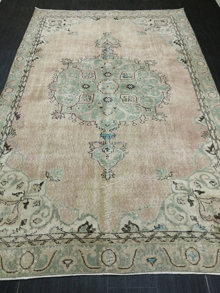 Beige Turkish Runner Rug 6' 4" x 9' 11" Hand-Knotted | No. WR56981
