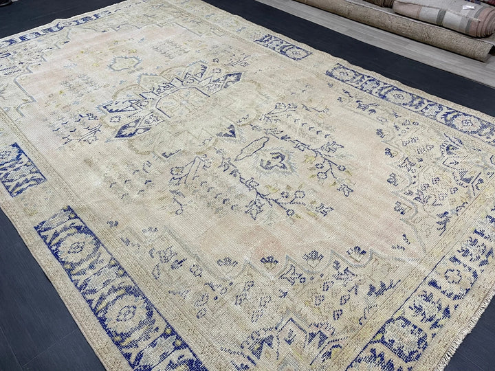 Beige Turkish Runner Rug 7' 1" x 11' Hand-Knotted | No. WR57024