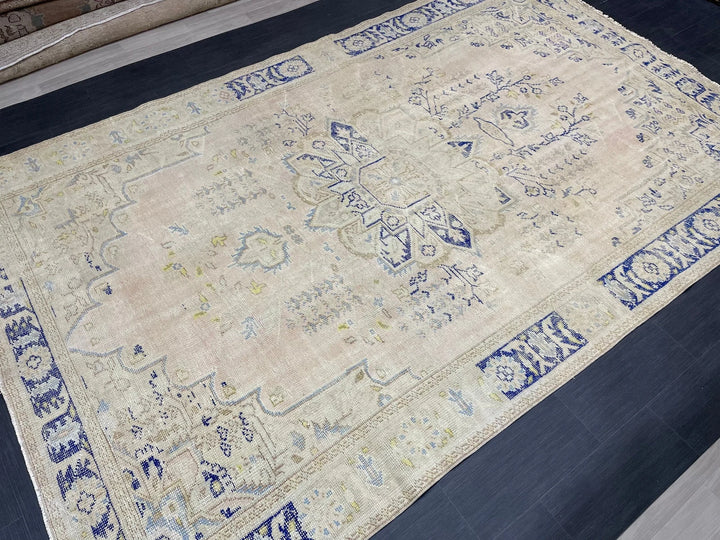 Beige Turkish Runner Rug 7' 1" x 11' Hand-Knotted | No. WR57024