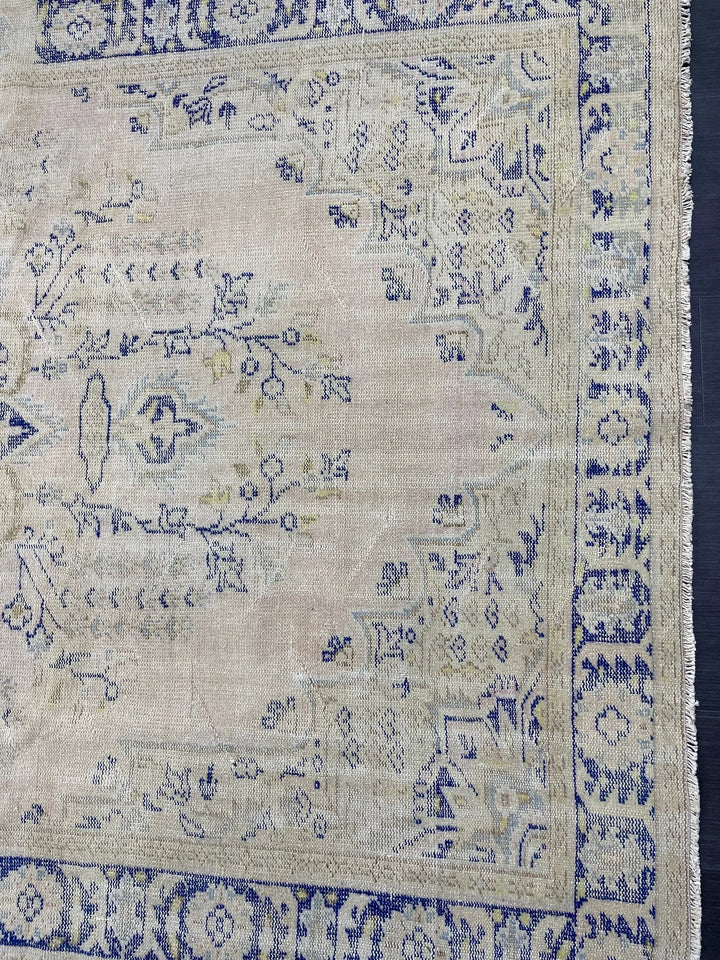Beige Turkish Runner Rug 7' 1" x 11' Hand-Knotted | No. WR57024