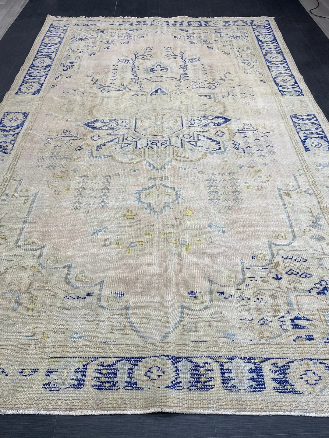 Beige Turkish Runner Rug 7' 1" x 11' Hand-Knotted | No. WR57024