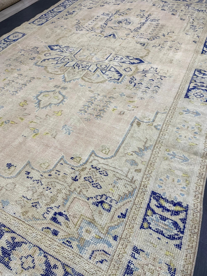 Beige Turkish Runner Rug 7' 1" x 11' Hand-Knotted | No. WR57024