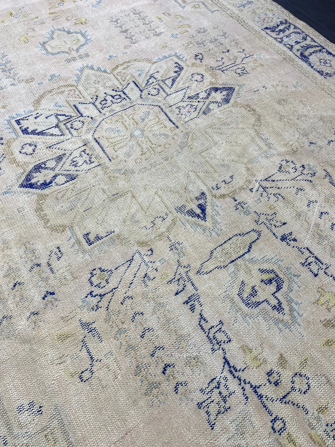 Beige Turkish Runner Rug 7' 1" x 11' Hand-Knotted | No. WR57024