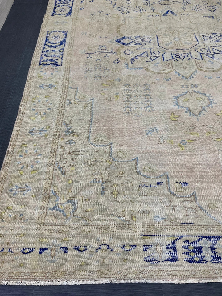 Beige Turkish Runner Rug 7' 1" x 11' Hand-Knotted | No. WR57024