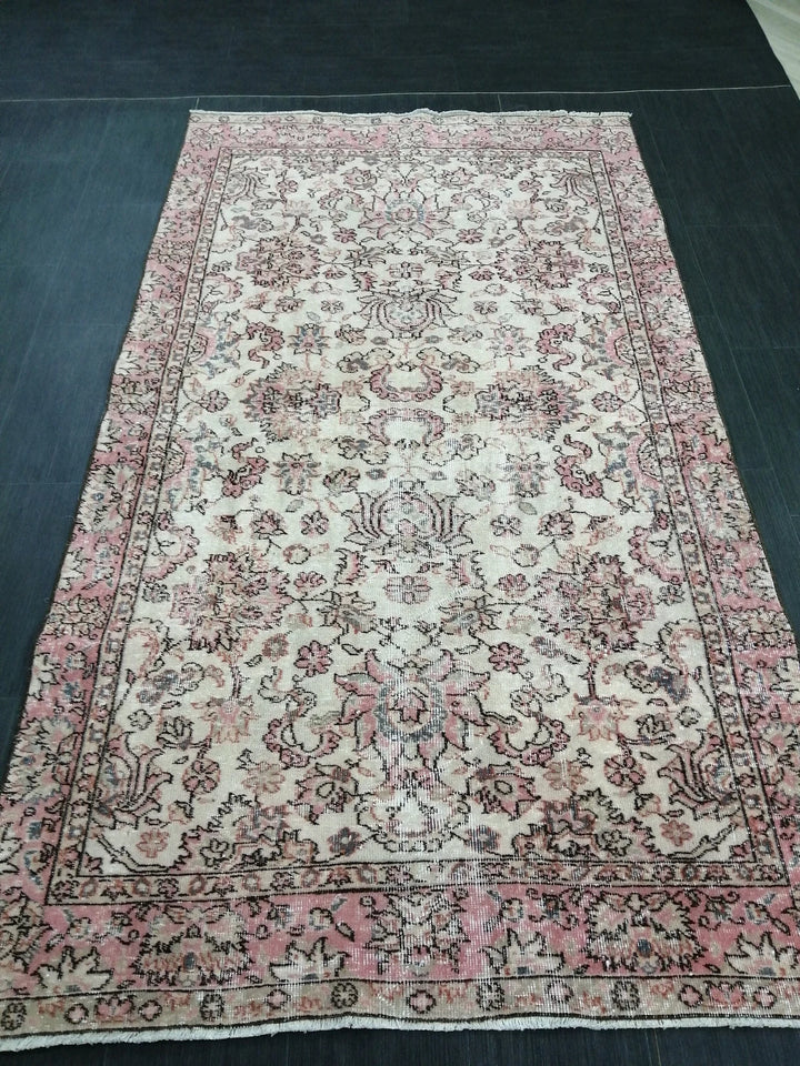 Pink Turkish Runner Rug 4' 6" x 8' 1" Hand-Knotted | No. WR57263