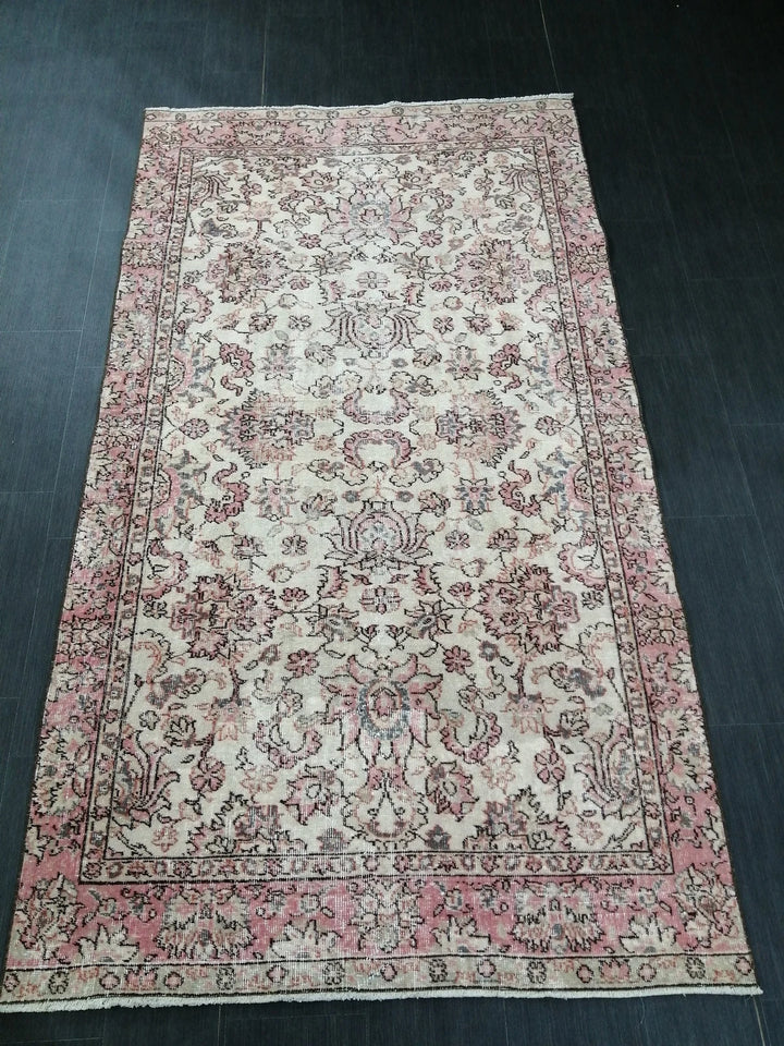 Pink Turkish Runner Rug 4' 6" x 8' 1" Hand-Knotted | No. WR57263