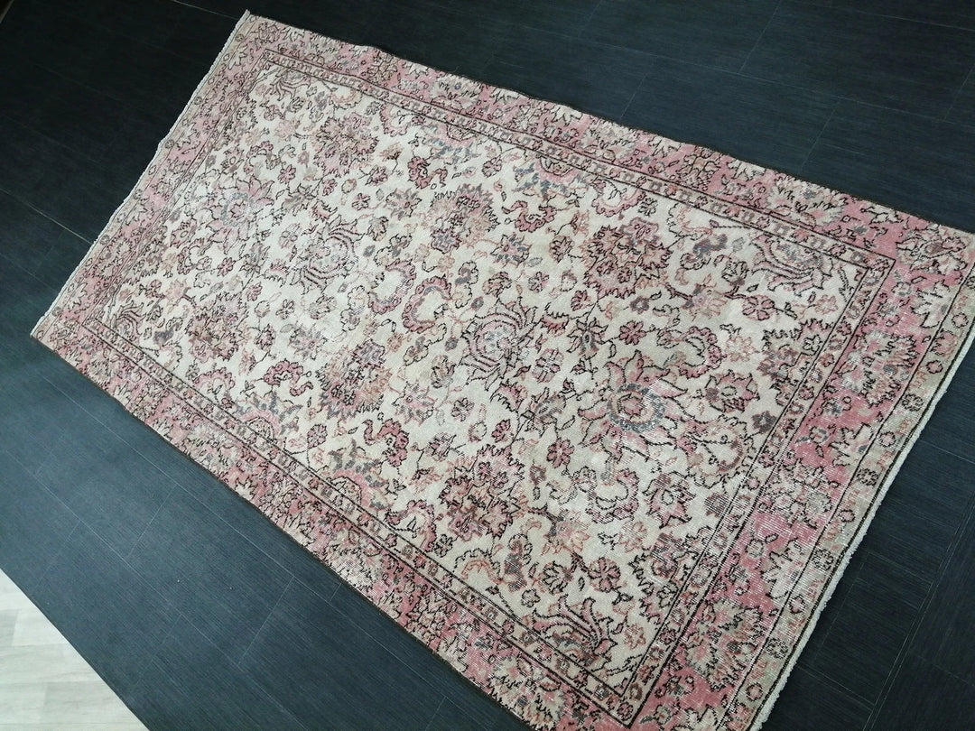 Pink Turkish Runner Rug 4' 6" x 8' 1" Hand-Knotted | No. WR57263