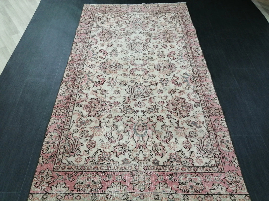Pink Turkish Runner Rug 4' 6" x 8' 1" Hand-Knotted | No. WR57263