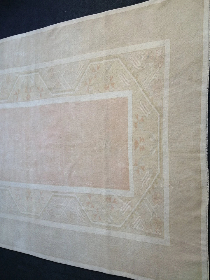 Beige Turkish Runner Rug 6' 4" x 9' 4" Hand-Knotted | No. WR57321