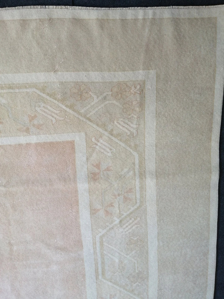 Beige Turkish Runner Rug 6' 4" x 9' 4" Hand-Knotted | No. WR57321