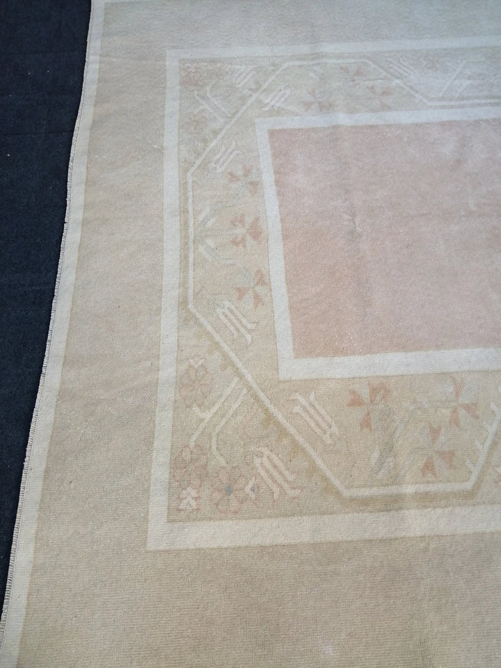 Beige Turkish Runner Rug 6' 4" x 9' 4" Hand-Knotted | No. WR57321