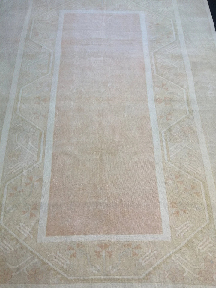 Beige Turkish Runner Rug 6' 4" x 9' 4" Hand-Knotted | No. WR57321