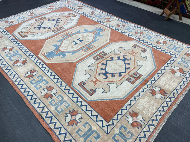 Orange Turkish Runner Rug 5' 11" x 8' 5" Hand-Knotted | No. WR57442