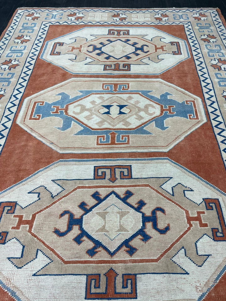 Orange Turkish Runner Rug 5' 11" x 8' 5" Hand-Knotted | No. WR57442