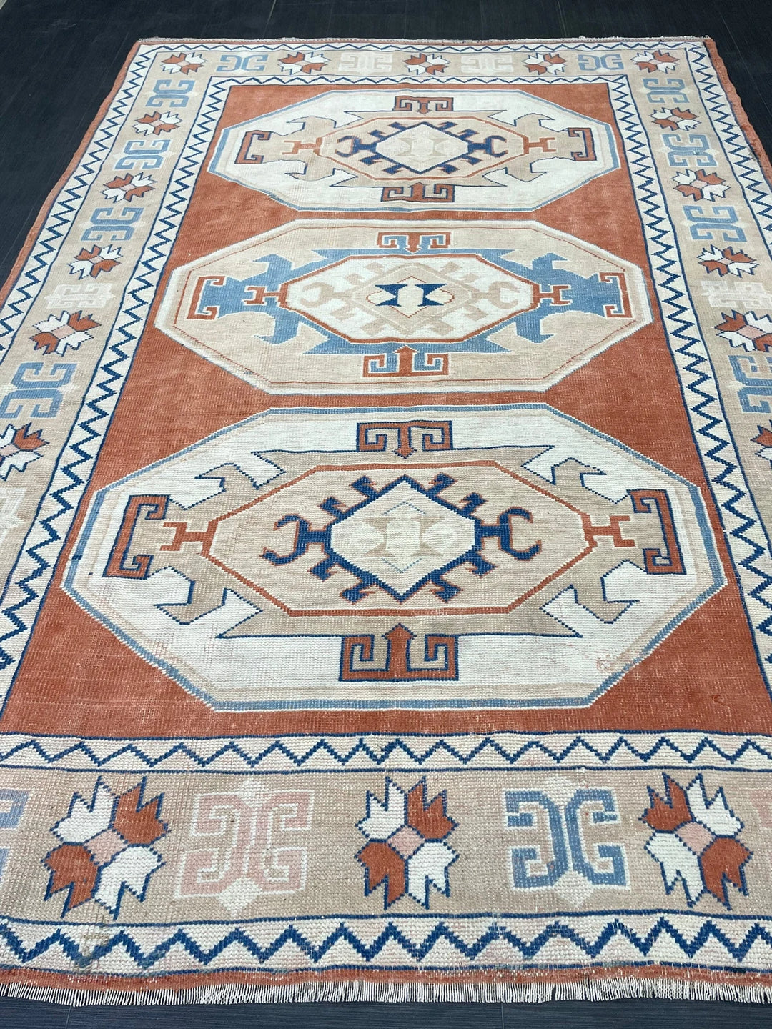 Orange Turkish Runner Rug 5' 11" x 8' 5" Hand-Knotted | No. WR57442