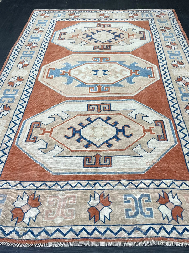 Orange Turkish Runner Rug 5' 11" x 8' 5" Hand-Knotted | No. WR57442