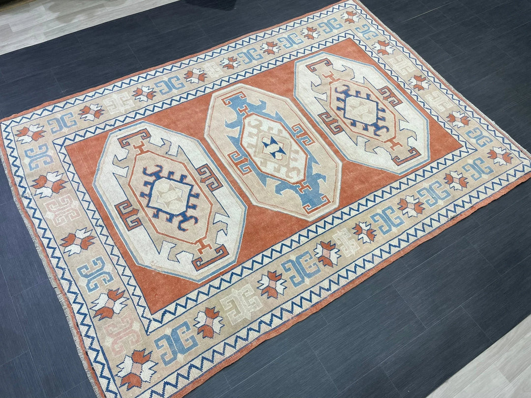 Orange Turkish Runner Rug 5' 11" x 8' 5" Hand-Knotted | No. WR57442