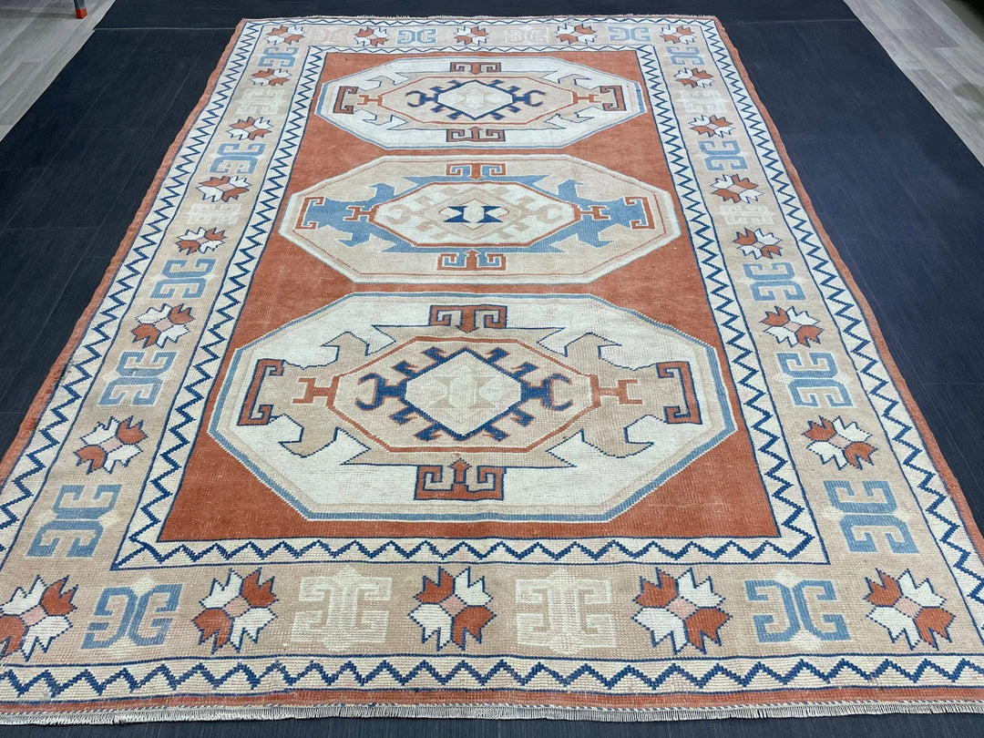 Orange Turkish Runner Rug 5' 11" x 8' 5" Hand-Knotted | No. WR57442