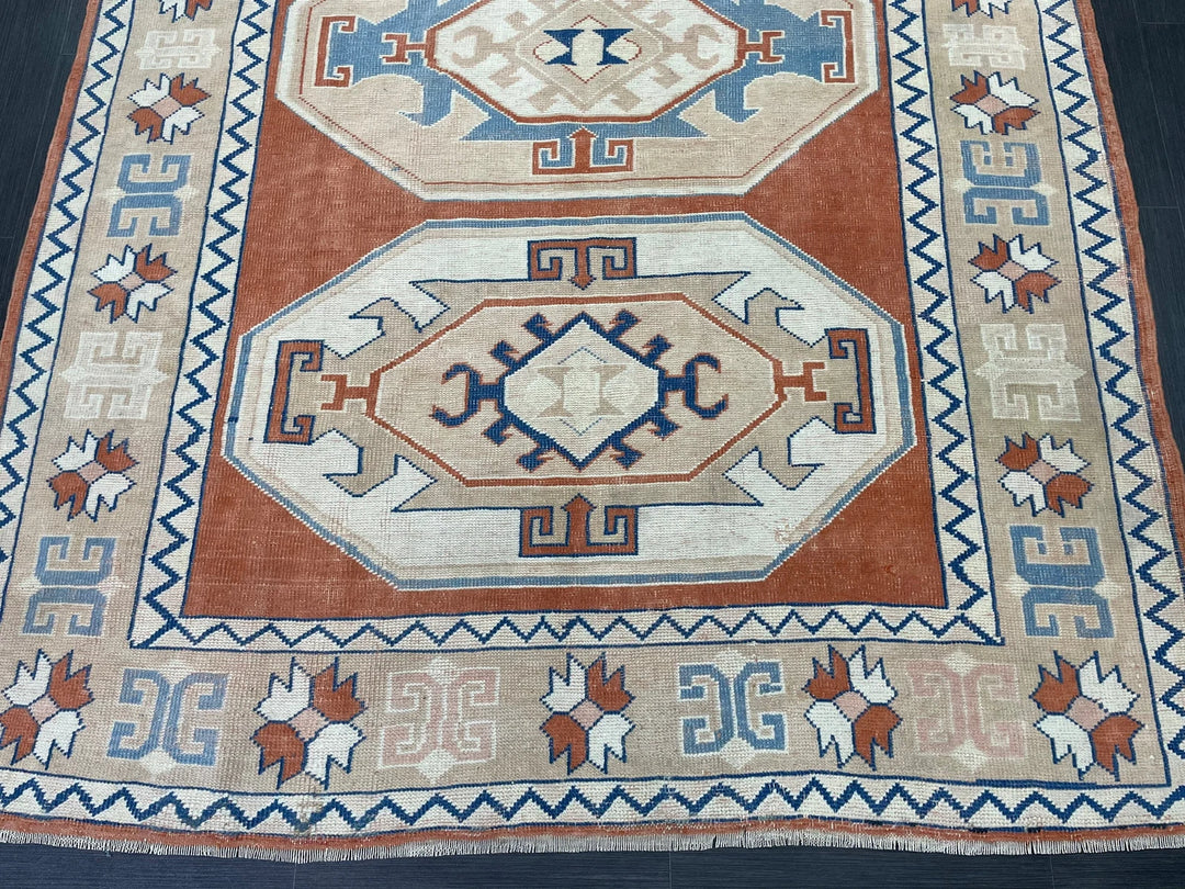 Orange Turkish Runner Rug 5' 11" x 8' 5" Hand-Knotted | No. WR57442