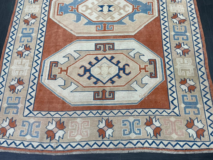 Orange Turkish Runner Rug 5' 11" x 8' 5" Hand-Knotted | No. WR57442