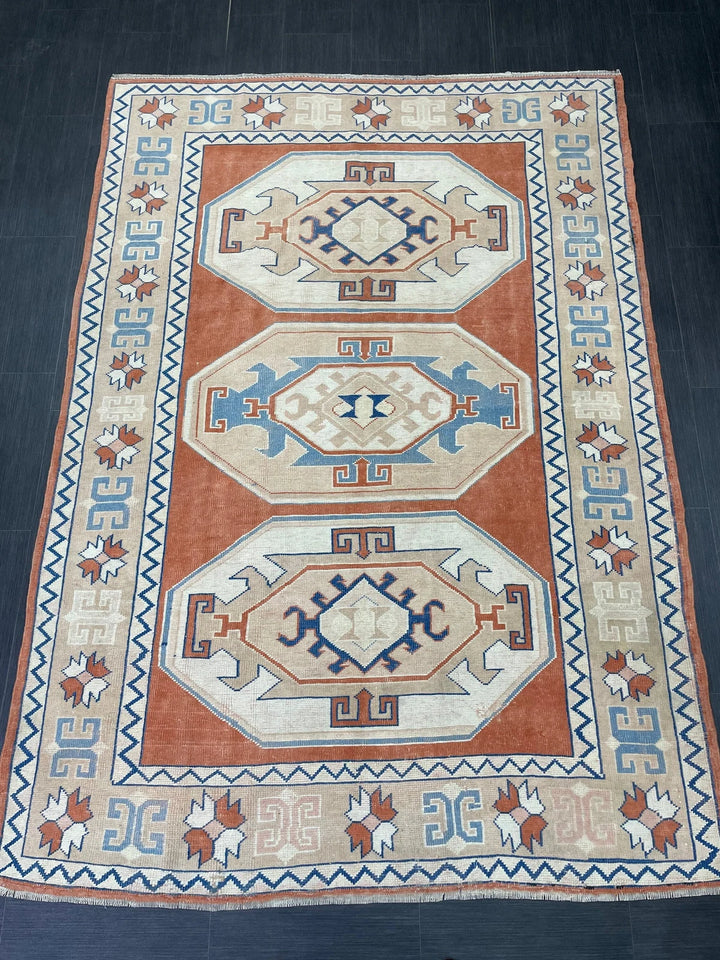 Orange Turkish Runner Rug 5' 11" x 8' 5" Hand-Knotted | No. WR57442