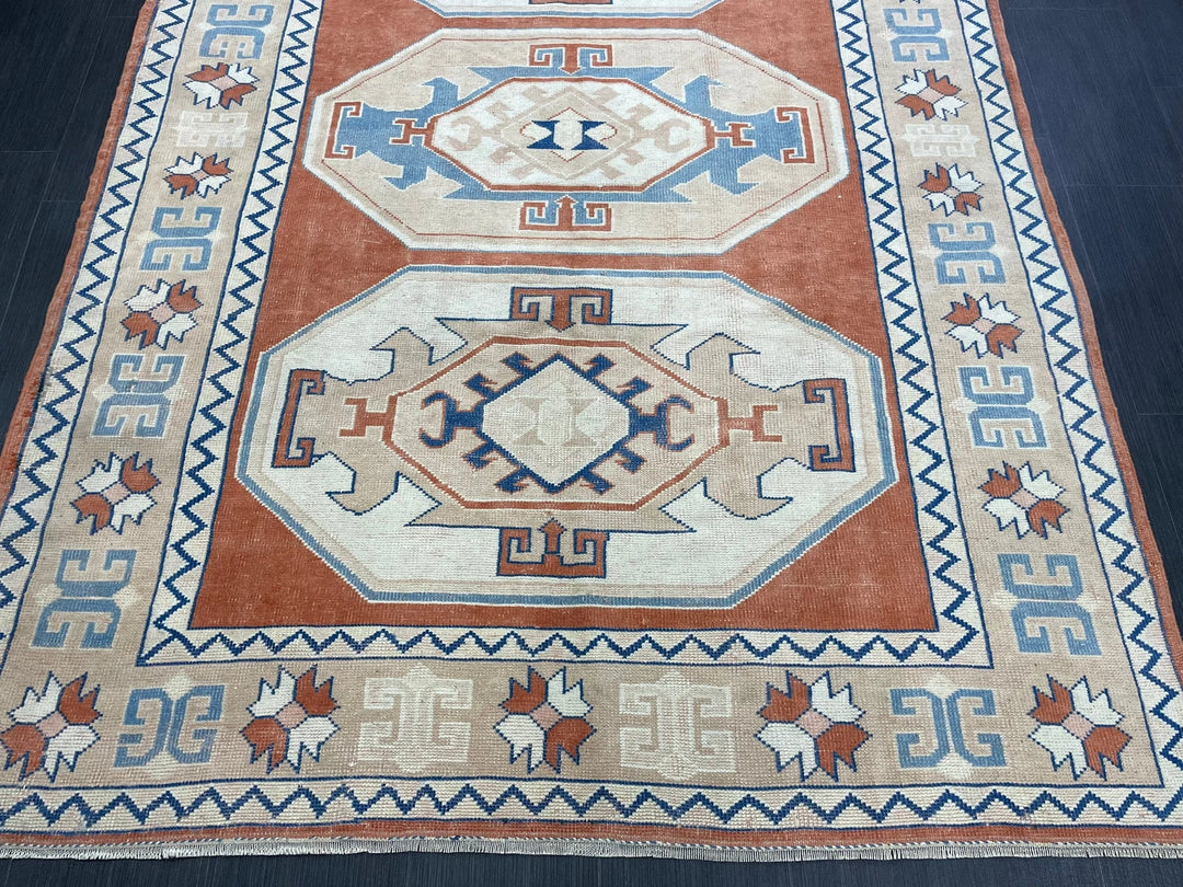 Orange Turkish Runner Rug 5' 11" x 8' 5" Hand-Knotted | No. WR57442