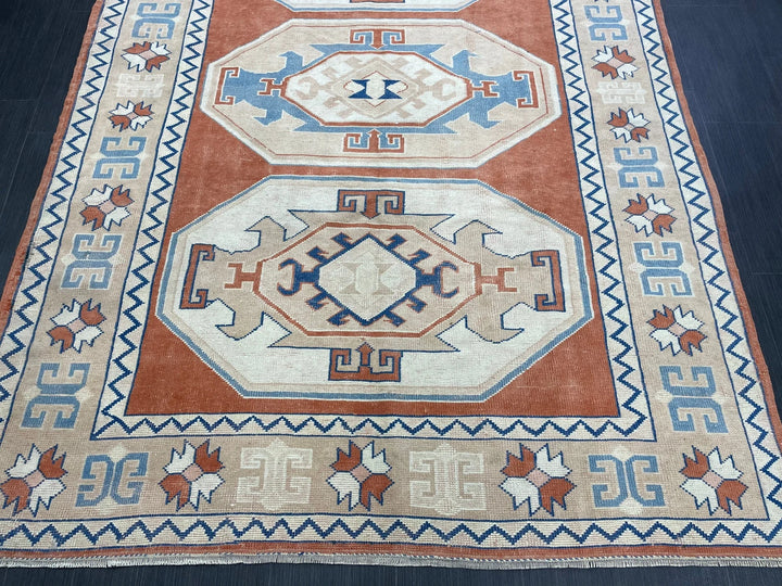 Orange Turkish Runner Rug 5' 11" x 8' 5" Hand-Knotted | No. WR57442