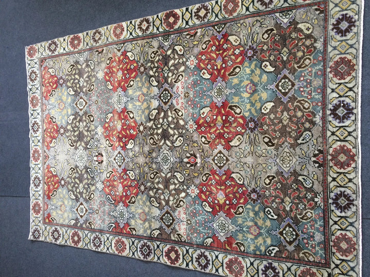 Beige Turkish Runner Rug 4' 11" x 7' Hand-Knotted | No. WR57662