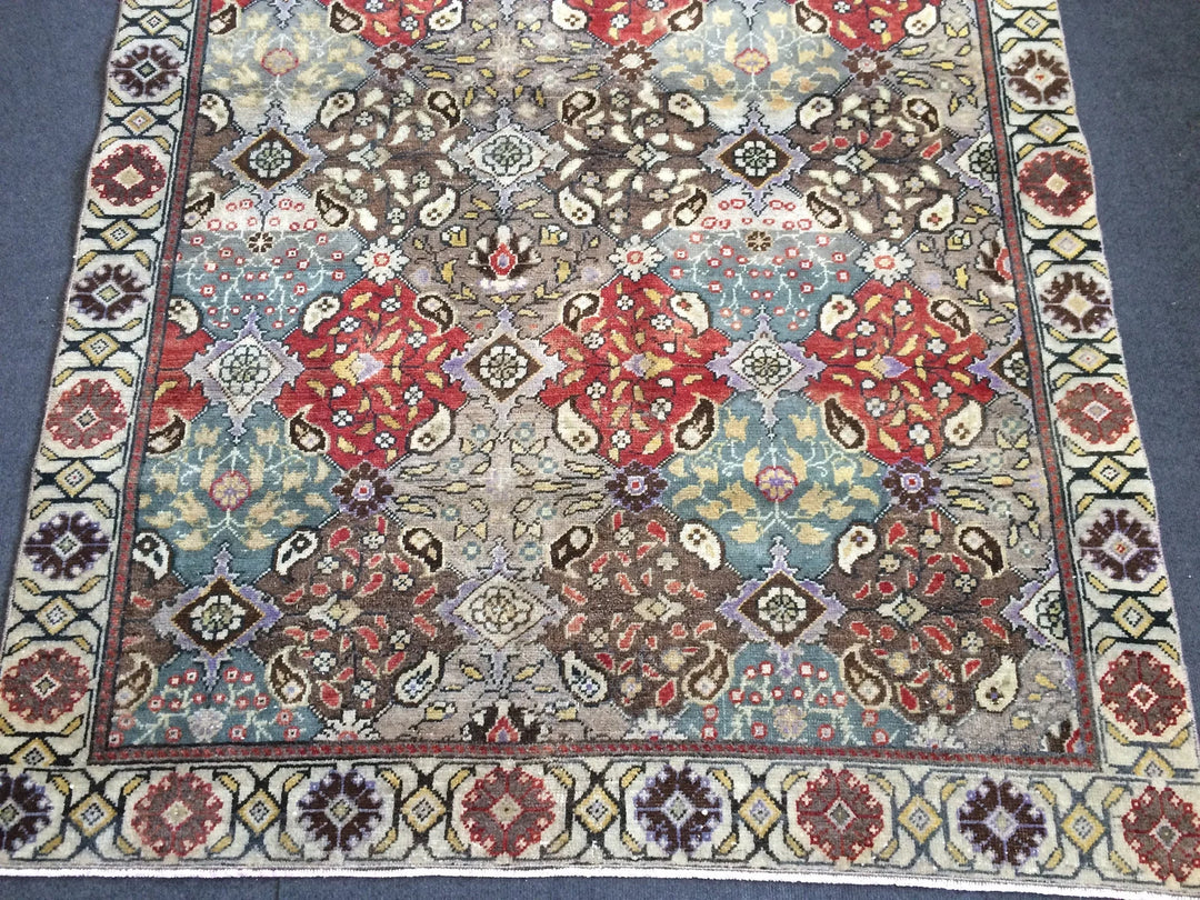 Beige Turkish Runner Rug 4' 11" x 7' Hand-Knotted | No. WR57662