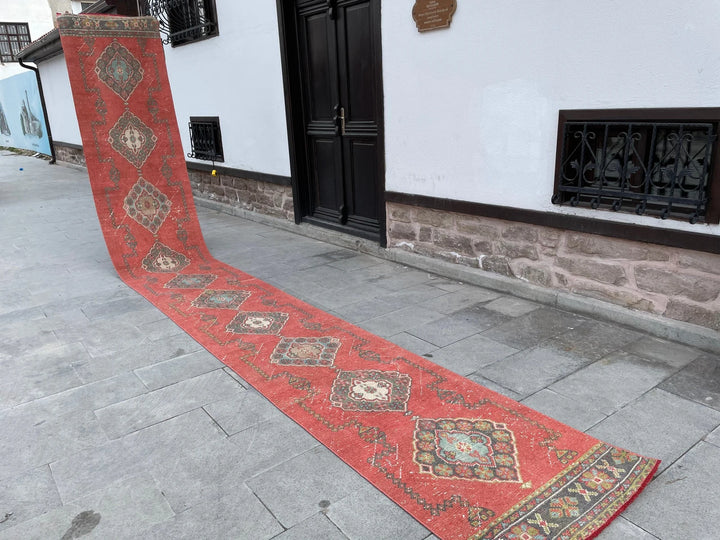 Red Turkish Runner Rug 2' 7" x 20' 1" Hand-Knotted | No. WR58155