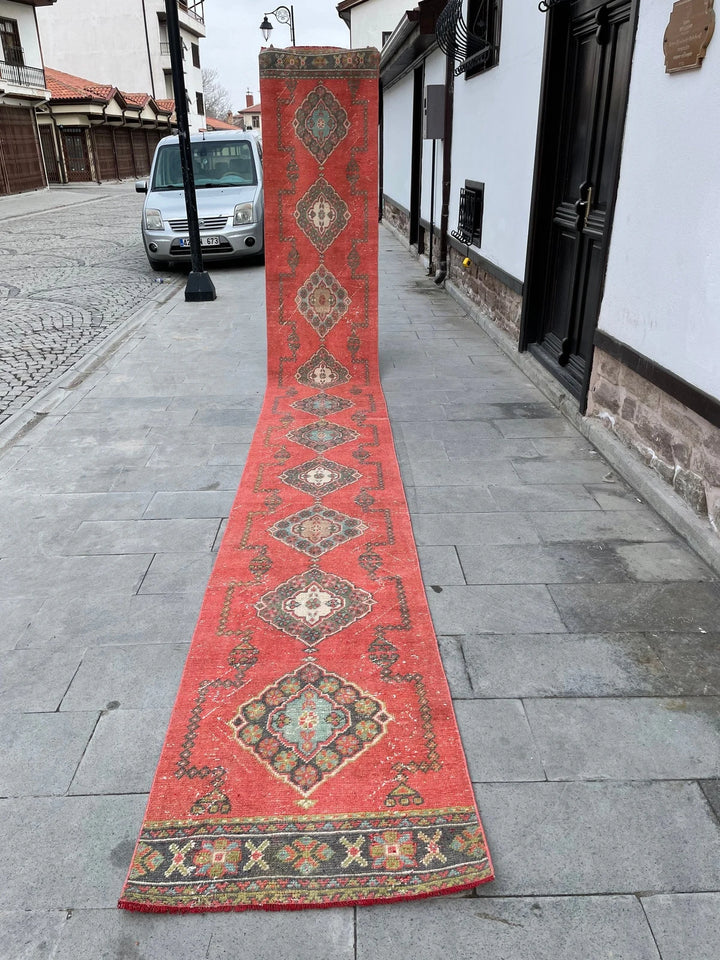 Red Turkish Runner Rug 2' 7" x 20' 1" Hand-Knotted | No. WR58155
